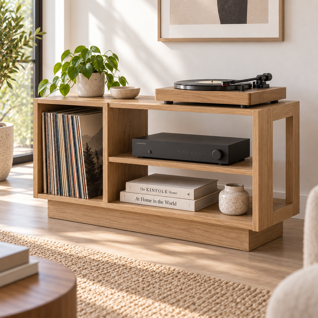 Record Player Stand with Vinyl Storage – Turntable Stand & LP Organizer