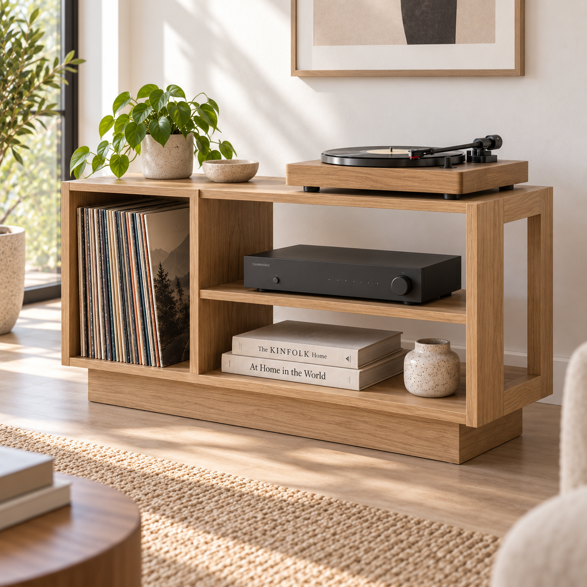 Record Player Stand with Vinyl Storage – Turntable Stand & LP Organizer