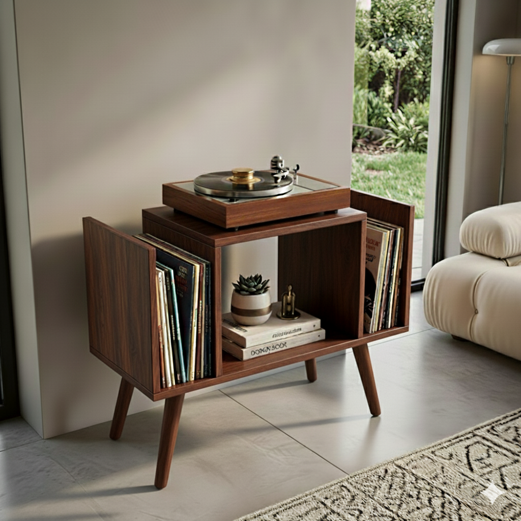 Compact Record Player Stand with Vinyl Storage – 67.5 cm Turntable Stand & LP Organizer