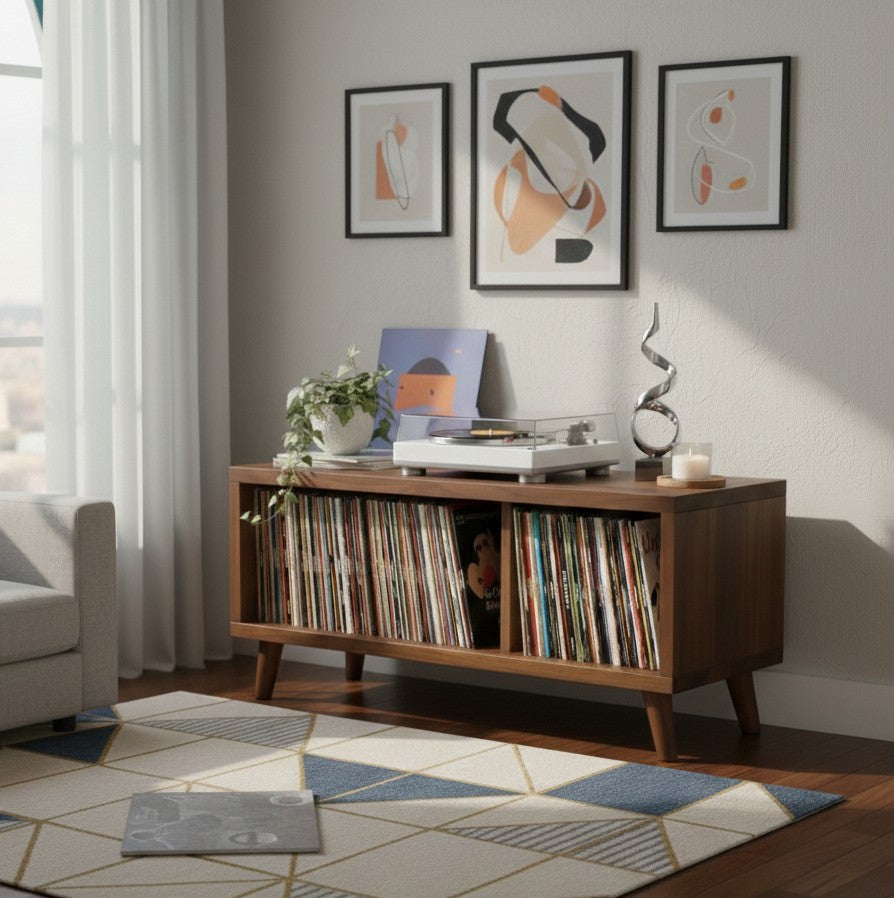 Modern Record Player Stand with Vinyl Storage – Turntable Console & LP Organizer