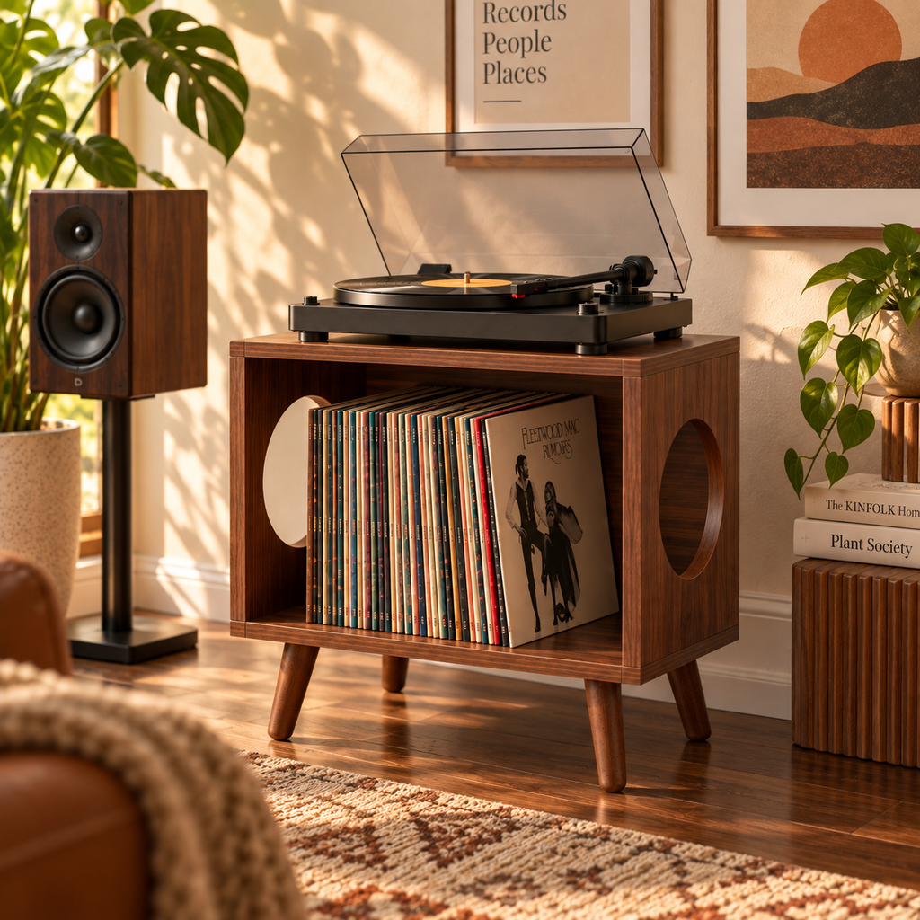 Compact Record Player Stand – Small Turntable & Vinyl Storage Table