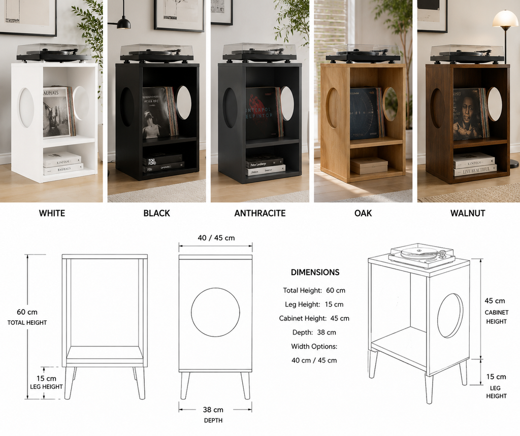 Compact Record Player Stand with Vinyl Storage – Turntable Stand & LP Organizer