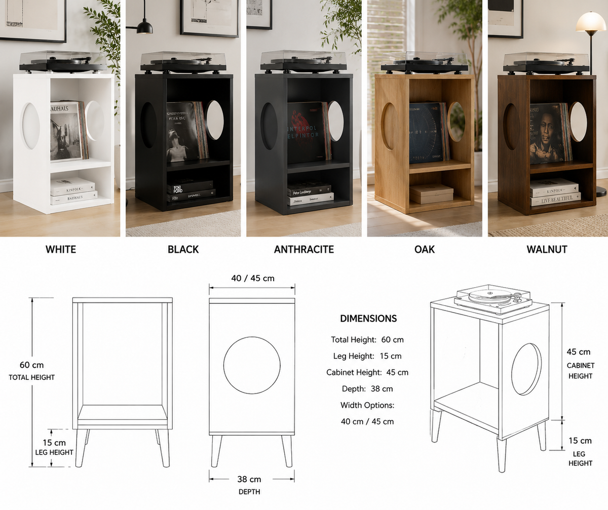 Compact Record Player Stand with Vinyl Storage – Turntable Stand & LP Organizer