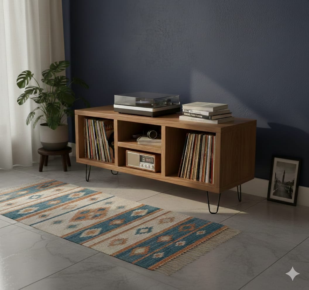 Modern Record Player Stand with Vinyl Storage – Turntable Table & LP Organizer