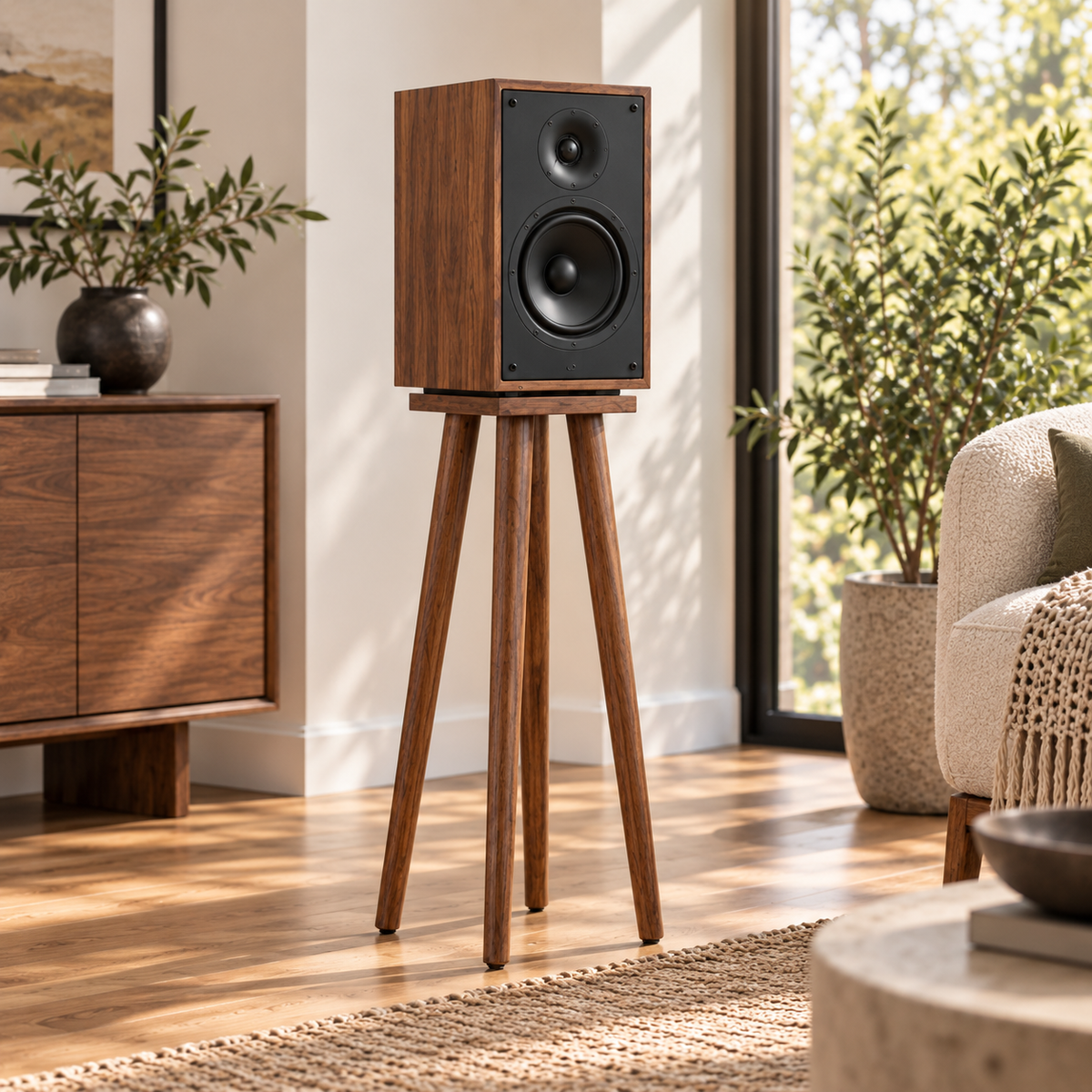 Speaker Stands Set of 2, Heavy Duty Speaker Stand, Mid Century Modern Speaker Stand, Wooden Audio Stand, HiFi Speaker Stand