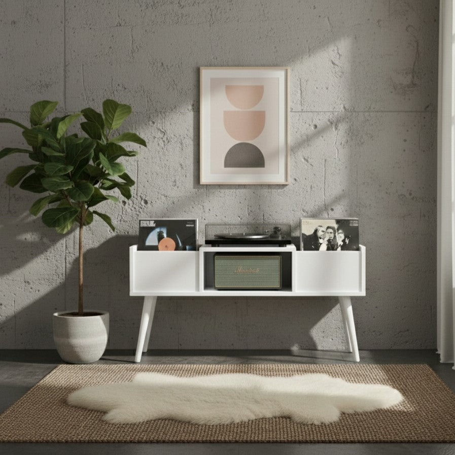 120cm レコードプレーヤー台（レコード収納付き）– モダンなターンテーブルスタンド＆LPオーガナイザー