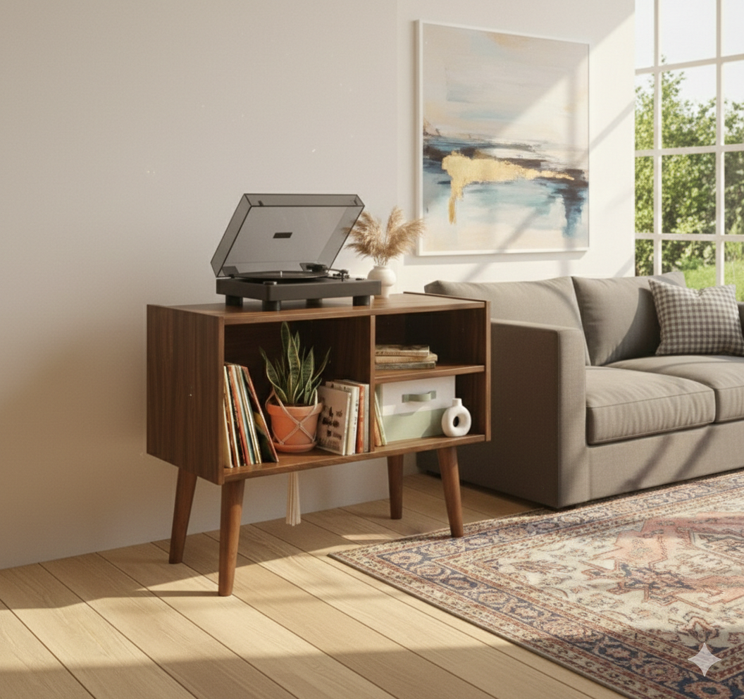 Record Player Stand with Vinyl Storage – Turntable Cabinet & LP Organizer