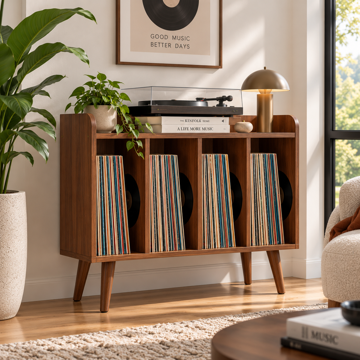 レコードプレーヤー用ハイタイプスタンド（レコード収納付き）– ターンテーブルスタンド＆LPレコード整理ラック（幅60/80/100cm）