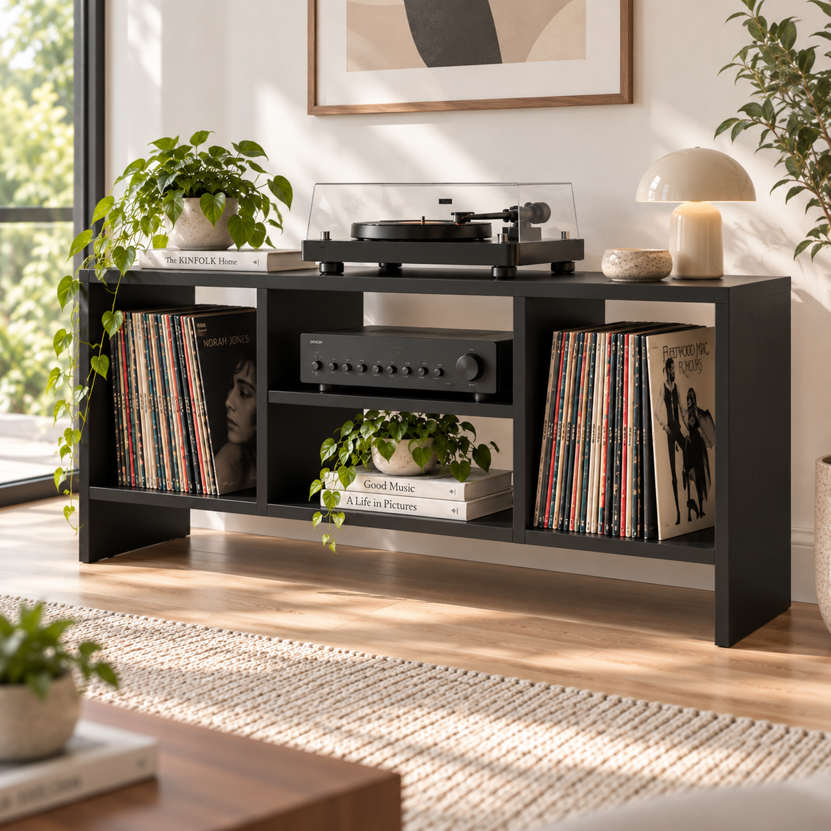 Record Player Stand with Vinyl Storage – Turntable Stand & LP Organizer
