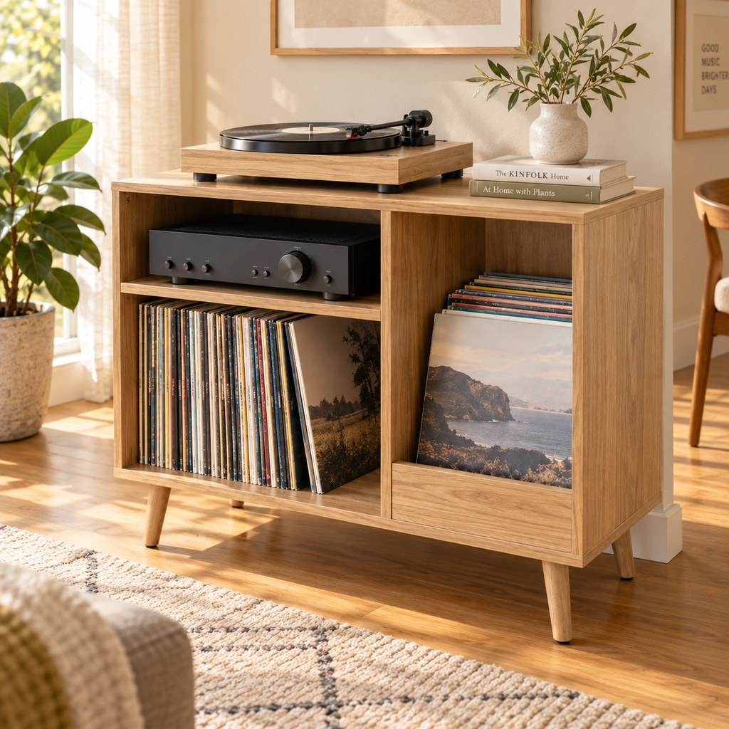 Record Player Stand with Vinyl Storage – 60 cm Turntable Stand & LP Organizer