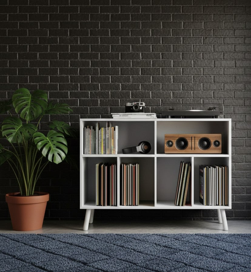 Modern Record Player Stand with Vinyl Storage – Turntable Table & LP Organizer