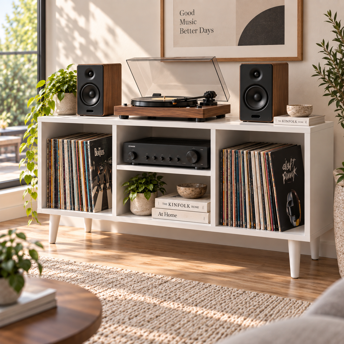 Modern Record Player Stand with Vinyl Storage – Turntable Table & LP Organizer