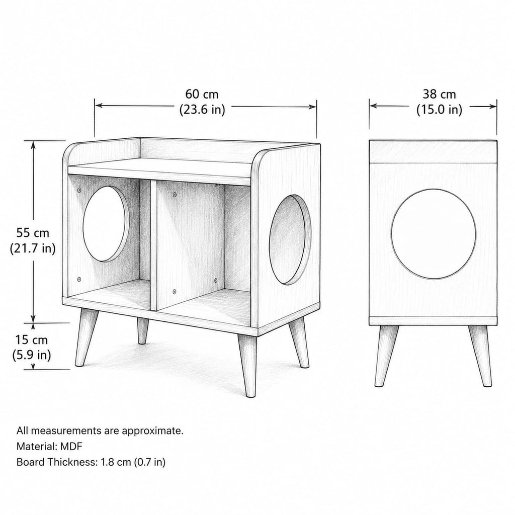 Mid-Century Record Player Stand with Vinyl Storage – 60 cm Turntable Stand & LP Organizer
