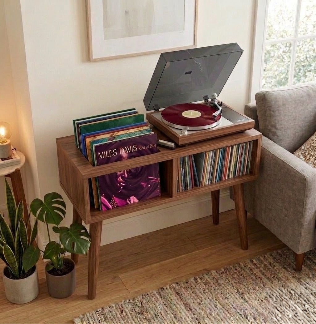Modern Record Player Stand – 80 cm Turntable Table & Vinyl Storage Furniture