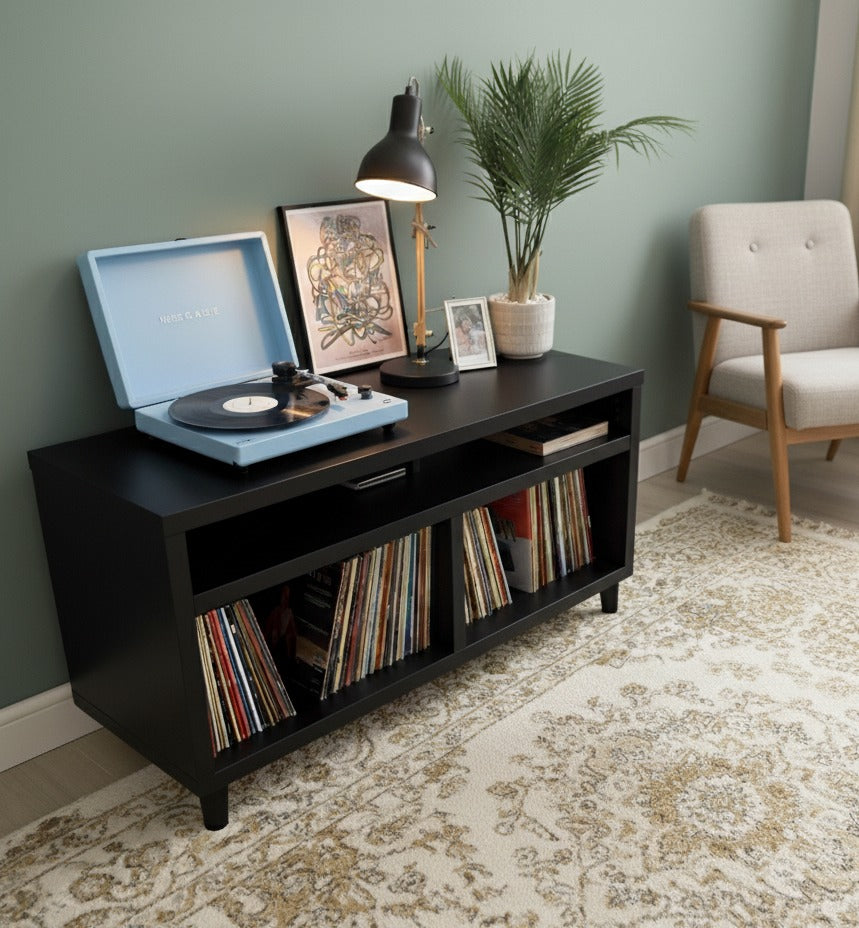 Modern Record Player Stand with Vinyl Storage – Turntable Table & LP Organizer