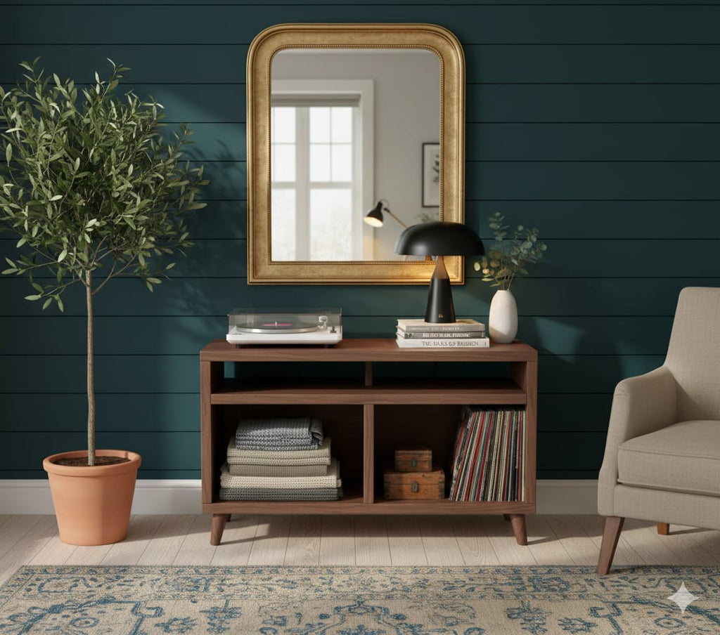 Modern Record Player Stand with Vinyl Storage – Turntable Table & LP Organizer