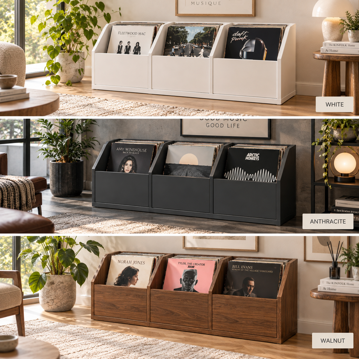 Vinyl Record Player Stand with Storage, Modern Turntable Console, LP Organizer Cabinet, Record Storage Shelf, Music Room Furniture, MDF