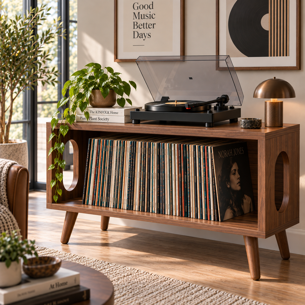 Low Profile Record Player Stand – Vinyl Storage & Turntable Furniture