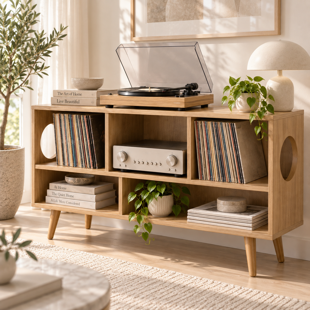 Record Player Stand with Vinyl Storage – Turntable Stand