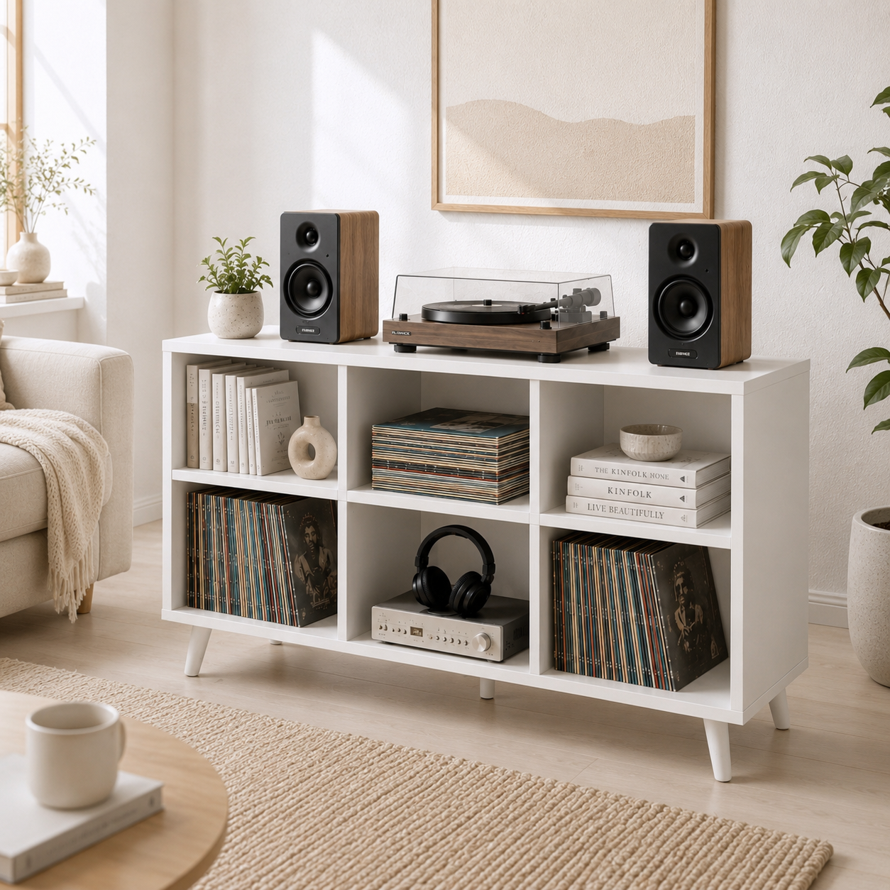 Tall Record Player Stand with Vinyl Storage – Turntable Stand & LP Organizer