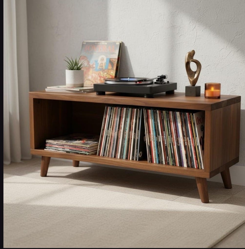 Modern Record Player Stand with Vinyl Storage – Turntable Console & LP Organizer
