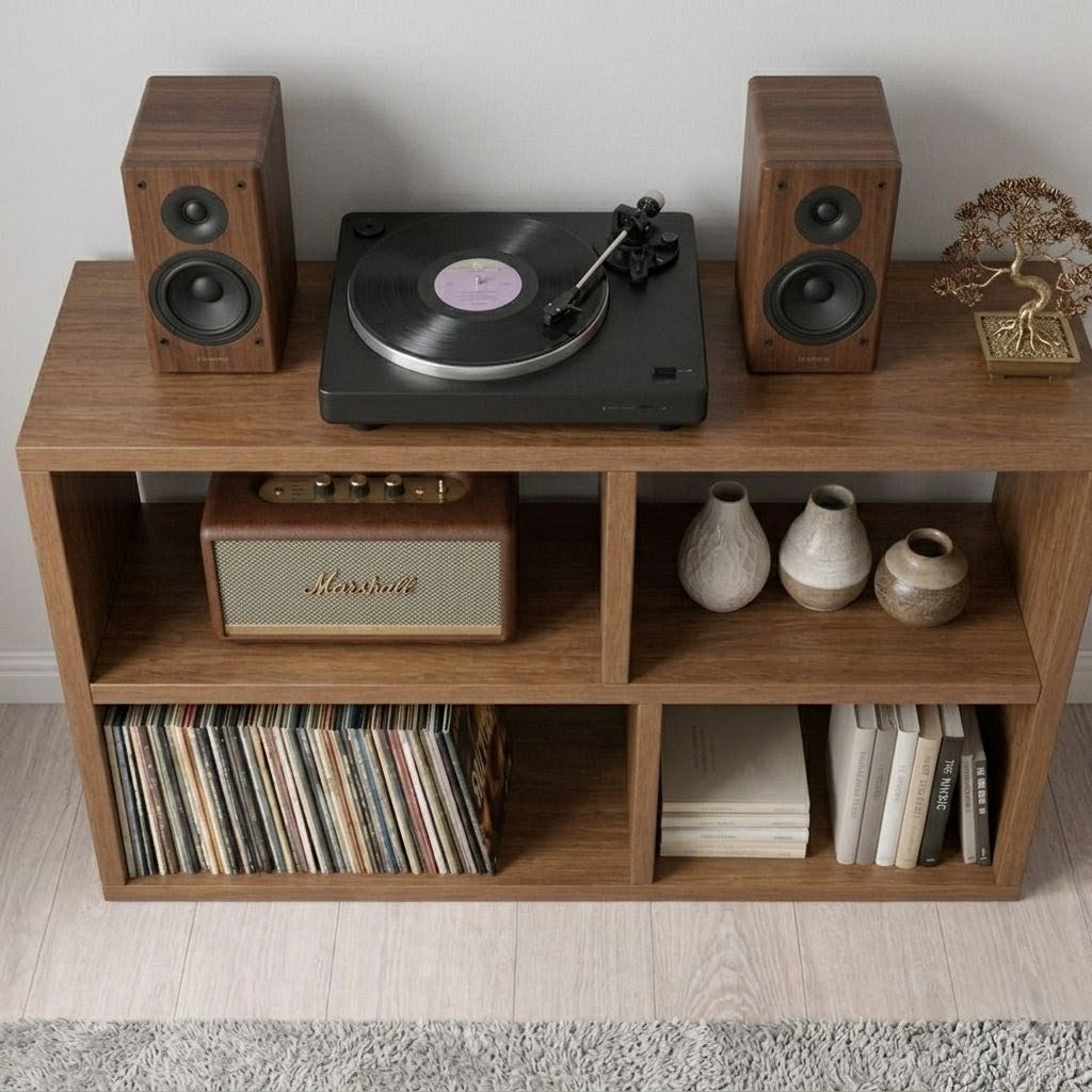 レコードプレーヤー用スタンド（レコード収納付き）– モダンなターンテーブルスタンド＆LPオーガナイザー