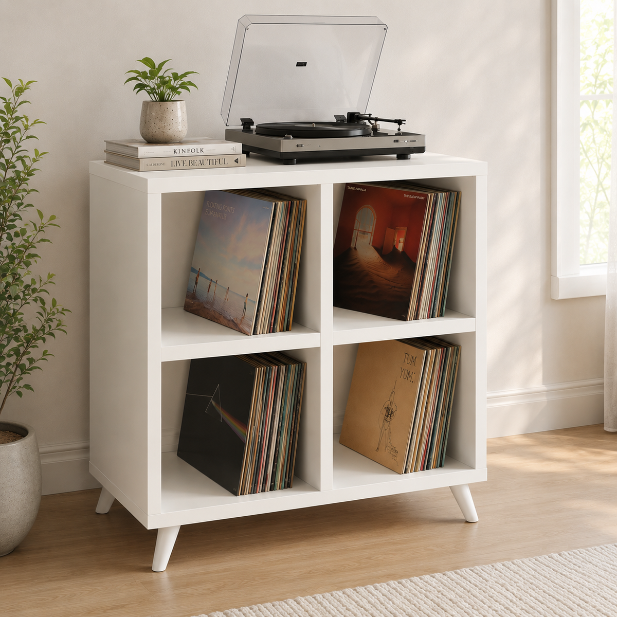 Tall Record Player Stand with Vinyl Storage – Turntable Stand & LP Organizer