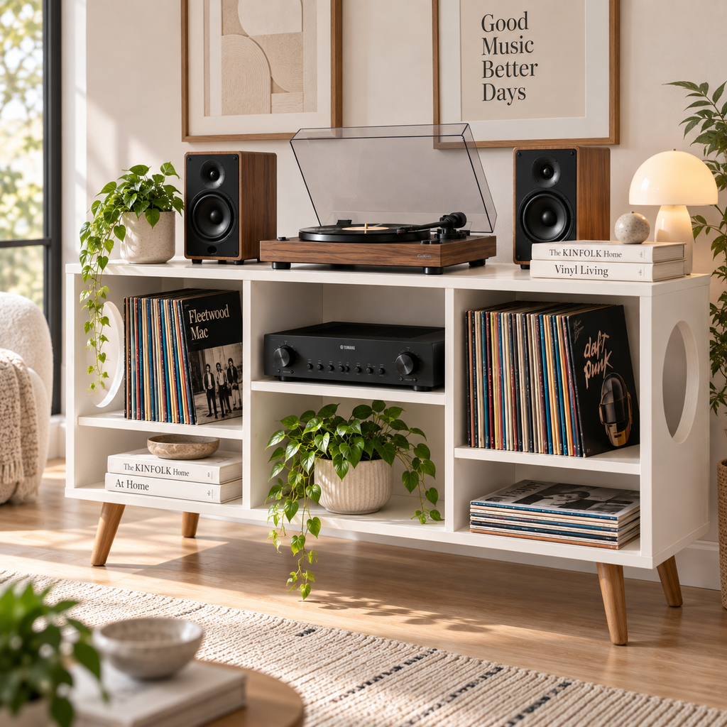 Record Player Stand with Vinyl Storage – Turntable Stand