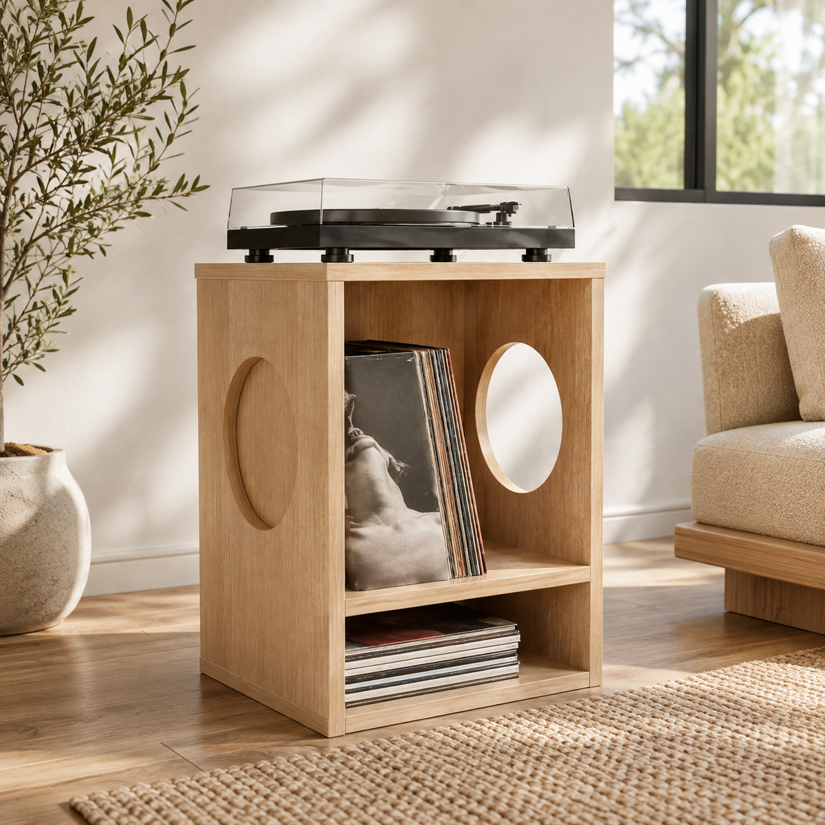 Compact Record Player Stand with Vinyl Storage – Turntable Stand & LP Organizer