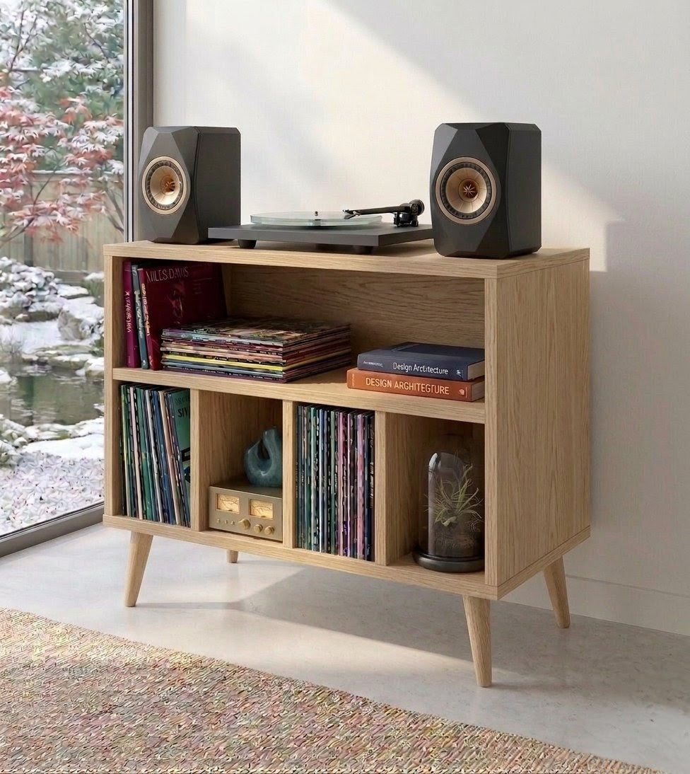 Record Player Stand with Vinyl Storage – Modern Turntable Console & LP Organizer