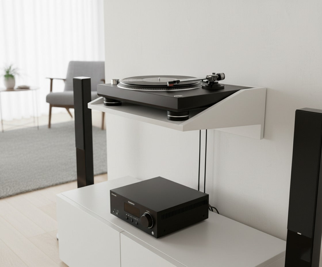 Custom Floating MDF Wall Shelf for Turntables, Record Players, Projectors & Audio Equipment – Modern Space-Saving Display