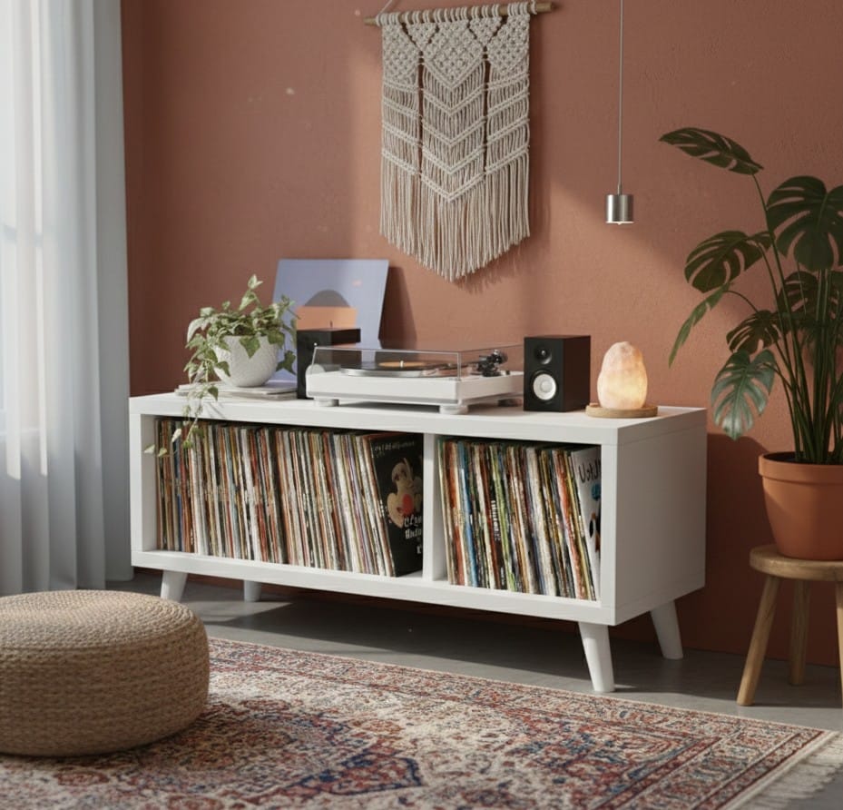 Modern Record Player Stand with Vinyl Storage – Turntable Console & LP Organizer