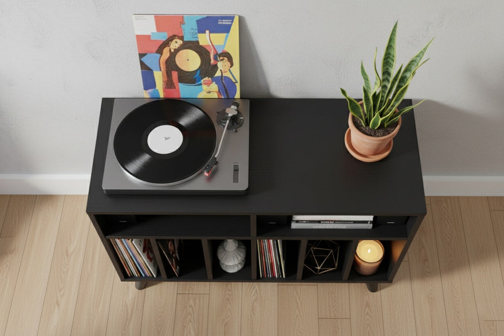 レコードプレーヤー用ワイドスタンド（レコード収納付き）– ターンテーブルキャビネット＆LPオーガナイザー