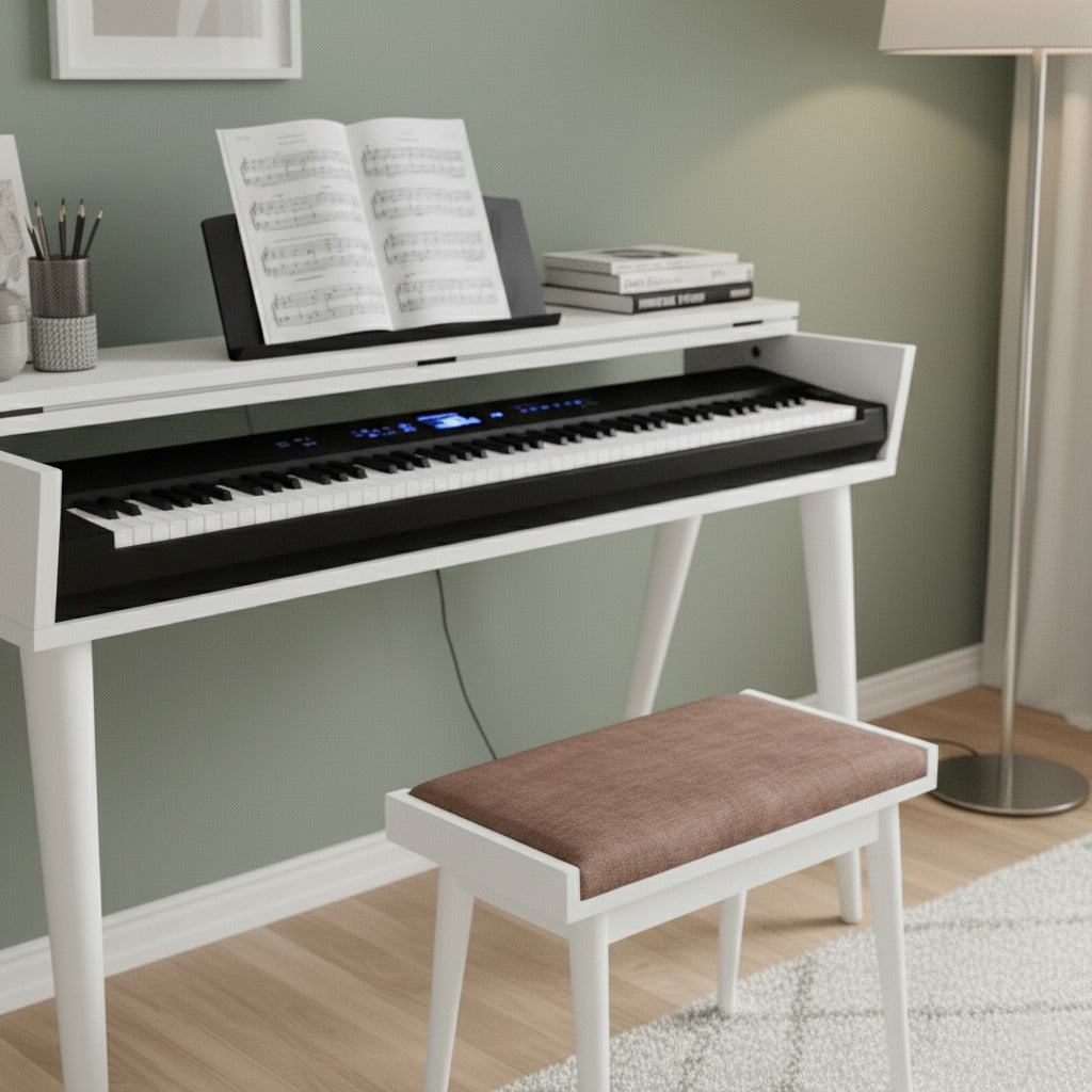Modern Piano Stand – Digital Keyboard Stand, Minimalist MDF Piano Furniture & Music Room Console