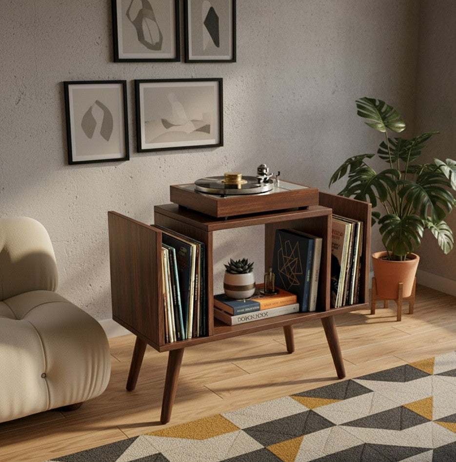 Compact Record Player Stand with Vinyl Storage – 67.5 cm Turntable Stand & LP Organizer
