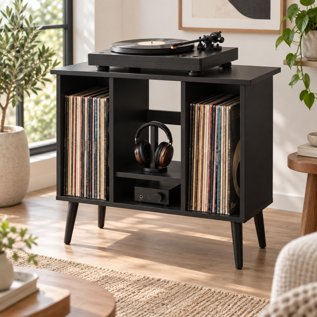 55 cm Record Player Stand with Vinyl Storage – Compact Turntable Stand & LP Organizer