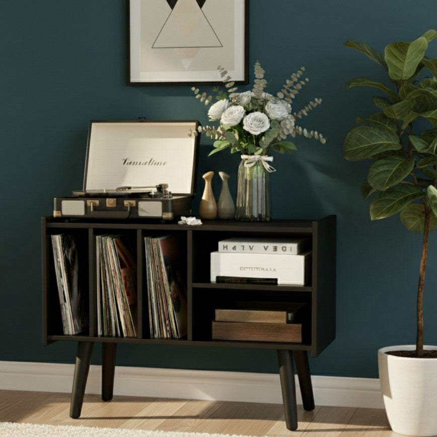 モダンレコードプレーヤースタンド（レコード収納付き）– 80 / 100 / 120 cm ターンテーブルスタンド＆LPレコード収納ラック