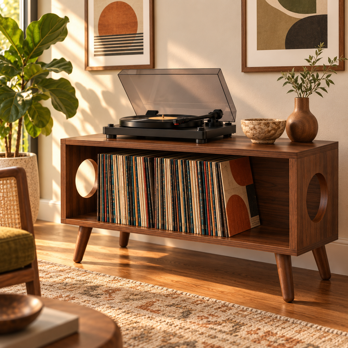 ロープロファイル レコードプレーヤー・スタンド ― レコード収納＆ターンテーブル用家具