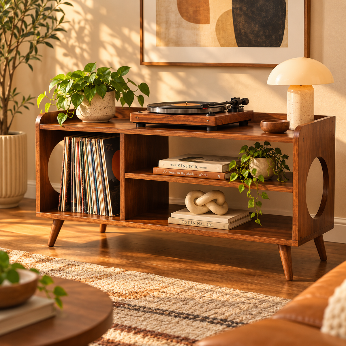 レコードプレーヤー用スタンド（レコード収納付き）– モダンなターンテーブルスタンド＆LPオーガナイザー