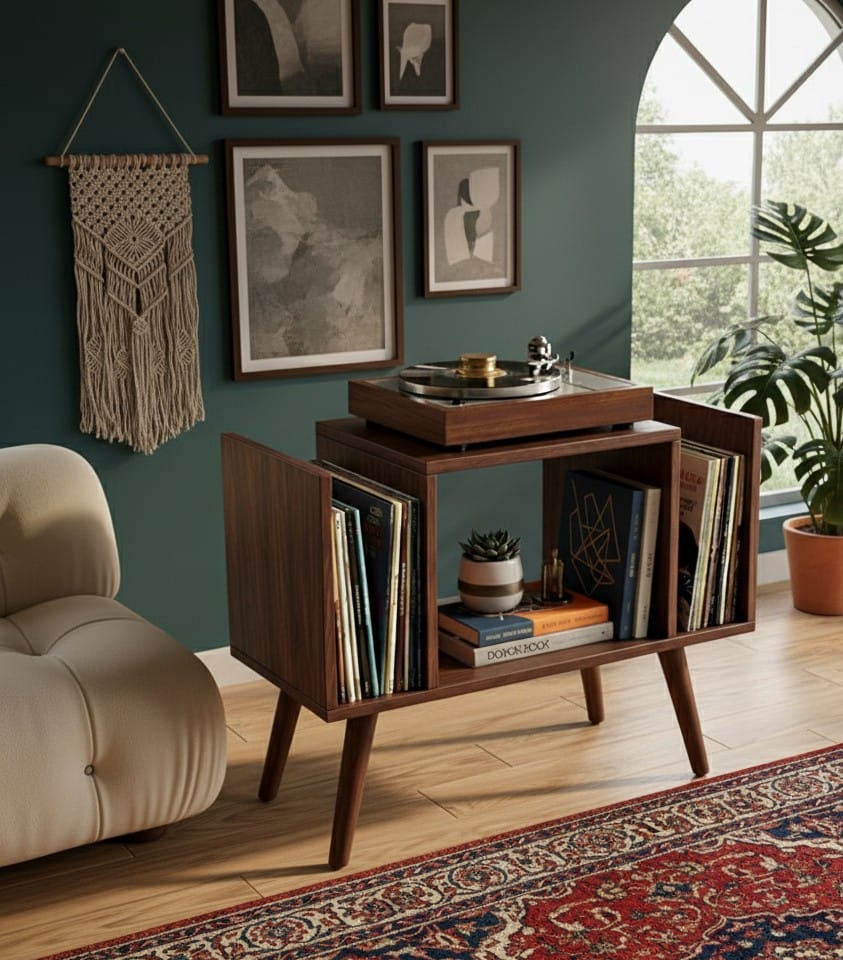 Compact Record Player Stand with Vinyl Storage – 67.5 cm Turntable Stand & LP Organizer