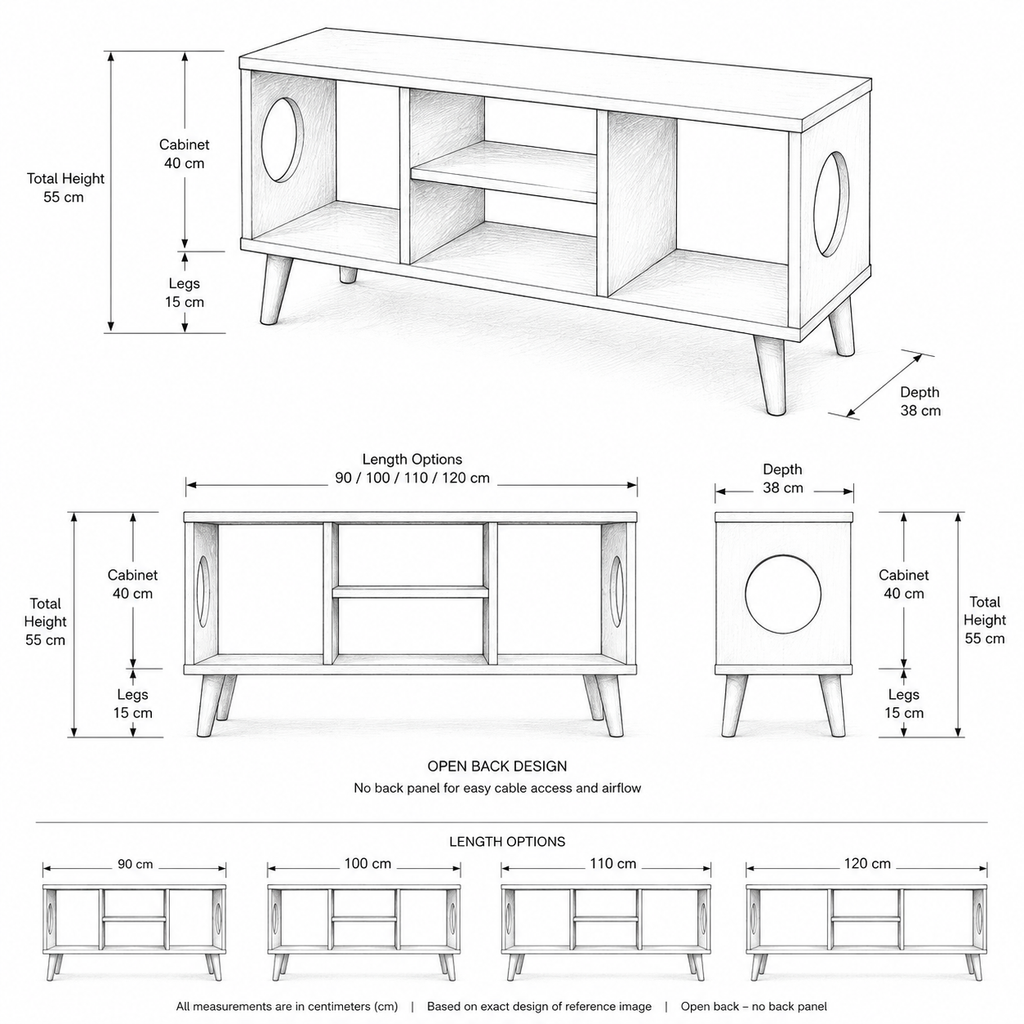 Modern Record Player Stand with Vinyl Storage – Low Turntable Stand & LP Organizer