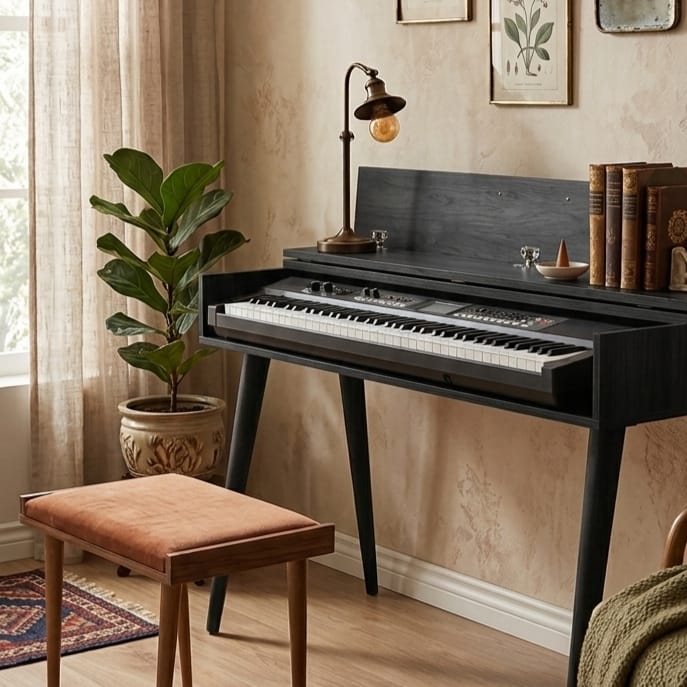Custom Piano Stand, Digital Piano Stand, Keyboard Stand, MIDI Keyboard Desk, 88 Key Piano Furniture, Modern Walnut Music Stand