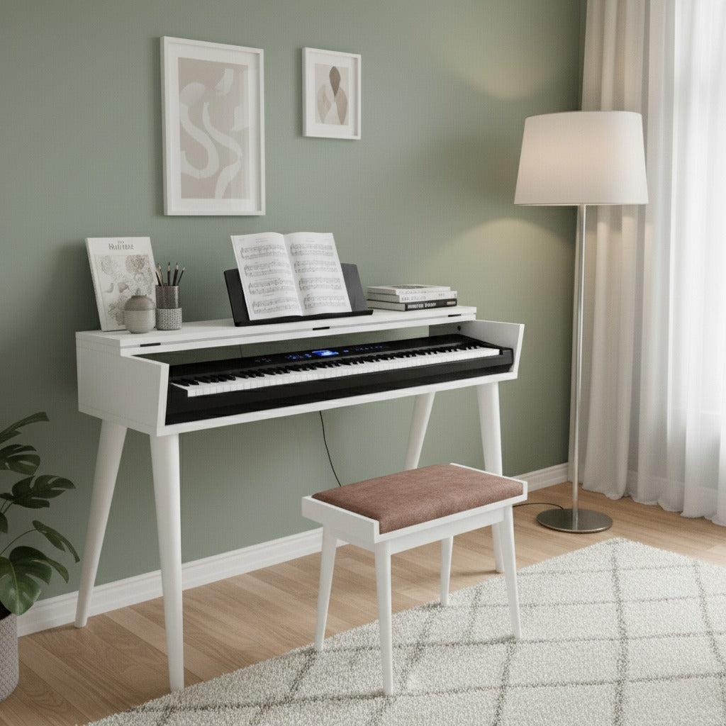 Modern Piano Stand – Digital Keyboard Stand, Minimalist MDF Piano Furniture & Music Room Console