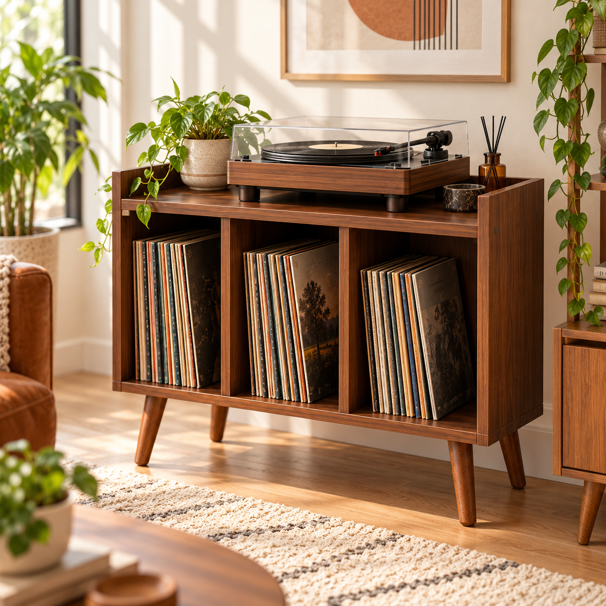 Compact Record Player Stand with Vinyl Storage – 60 cm Turntable Cabinet