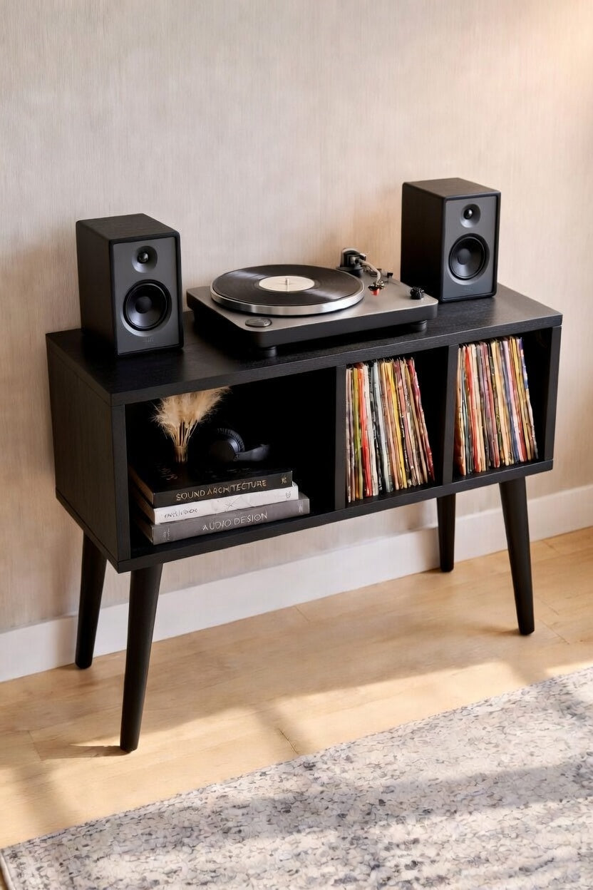 ミッドセンチュリー・レコードプレーヤー用スタンド – 80cm ターンテーブルスタンド（レコード・オーディオ機器用）