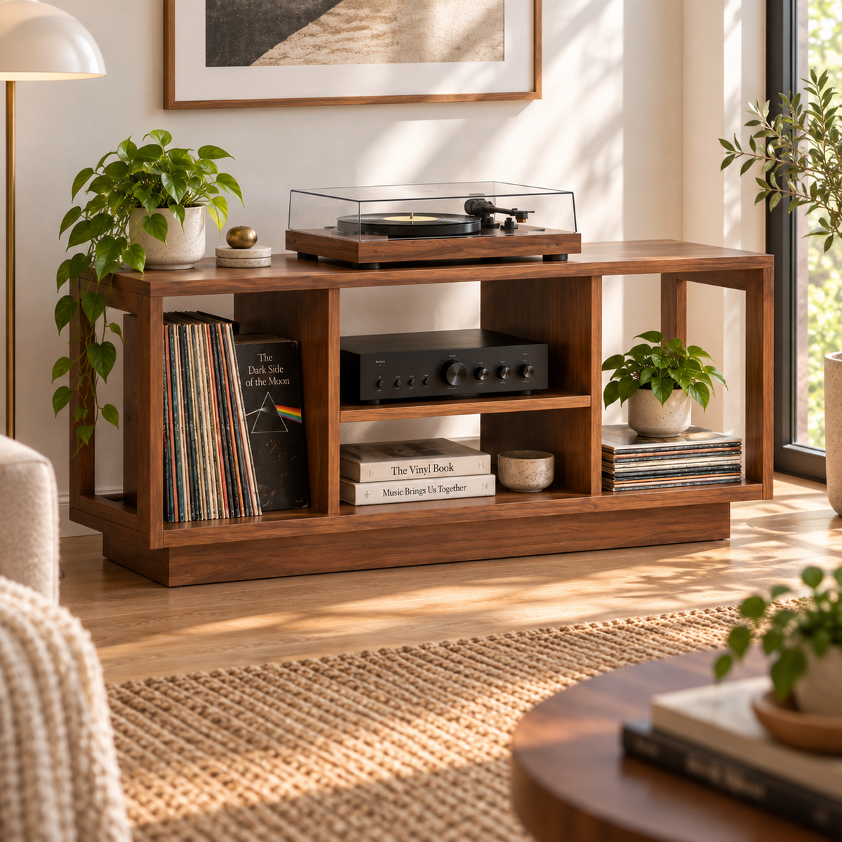 Record Player Stand with Vinyl Storage – Turntable Stand & LP Organizer