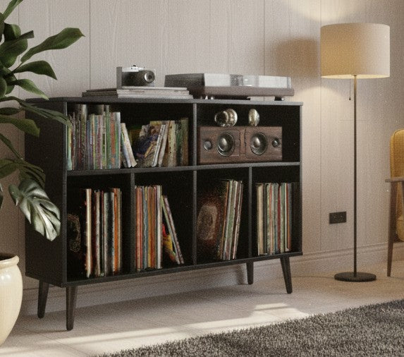 Modern Record Player Stand with Vinyl Storage – Turntable Table & LP Organizer
