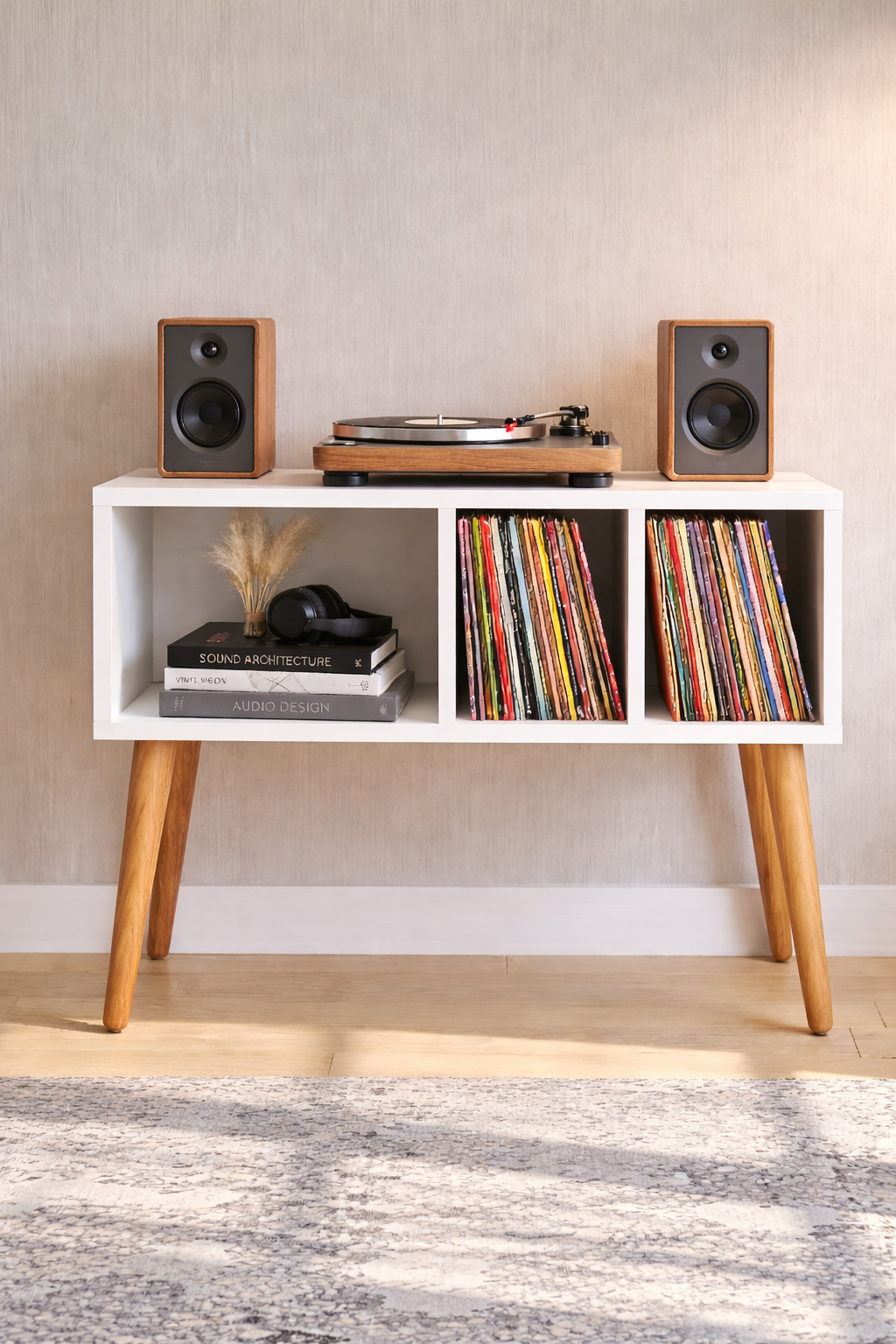 ミッドセンチュリー・レコードプレーヤー用スタンド – 80cm ターンテーブルスタンド（レコード・オーディオ機器用）