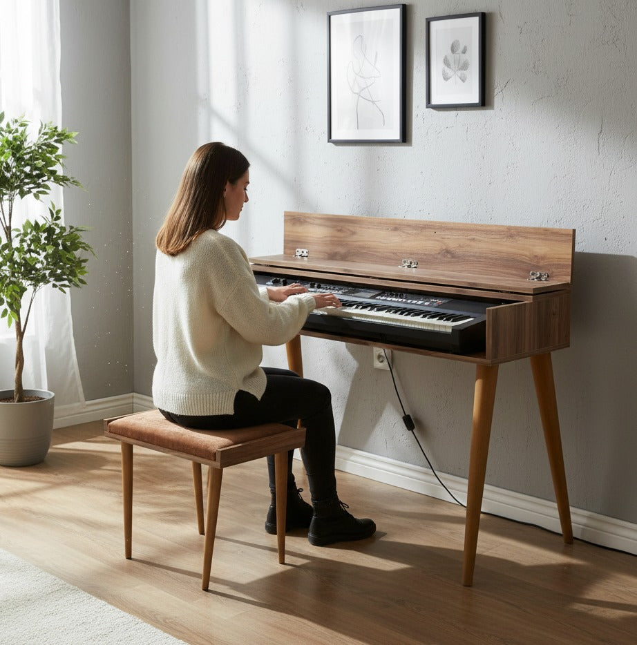 Custom Piano Stand, Digital Piano Stand, Keyboard Stand, MIDI Keyboard Desk, 88 Key Piano Furniture, Modern Walnut Music Stand, MDF Hasan