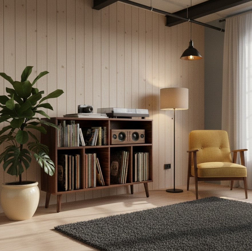 Modern Record Player Stand with Vinyl Storage – Turntable Table & LP Organizer